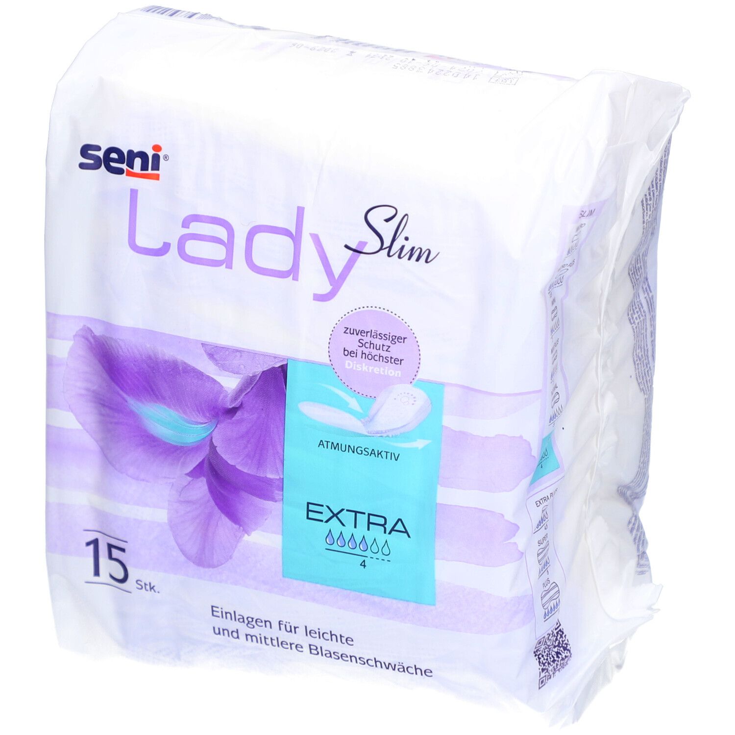 Paquet de serviettes Seni Lady Slim Extra. 15 pièces. Pour fuites urinaires légères à modérées. Respirant. Protection fiable.