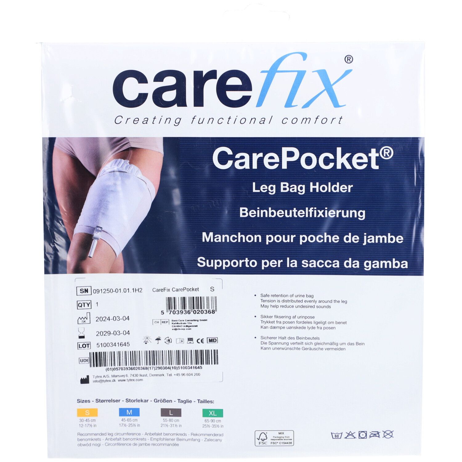 CAREFIX Fixation pour poche à urine taille S 30–45 cm