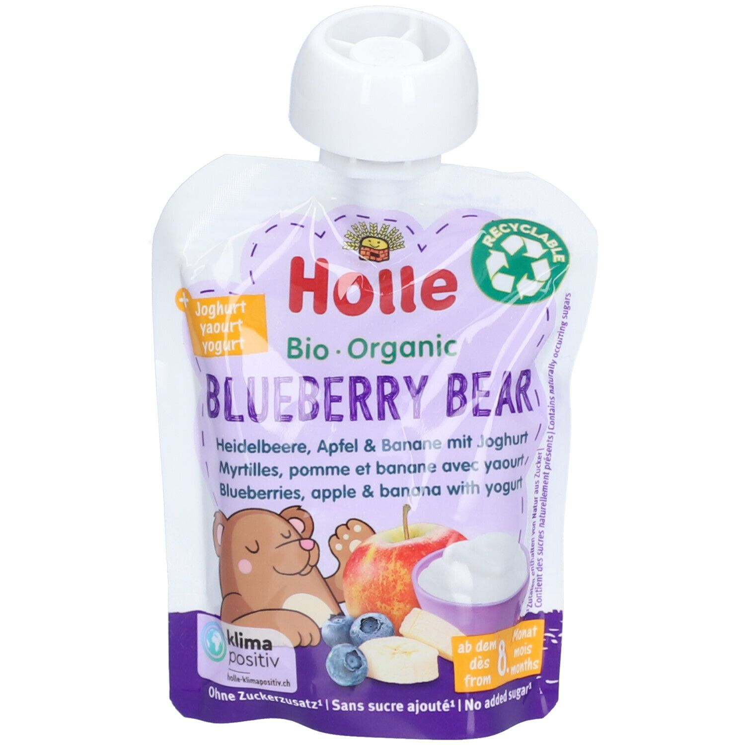 HOLLE Blueberry Bear Gourde Myrtilles, pomme et banane avec yaourt bio