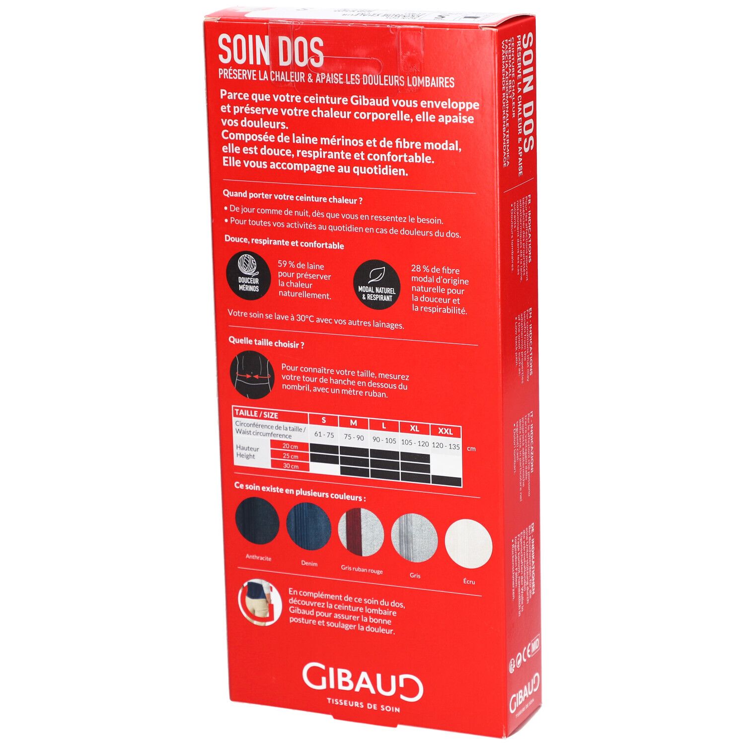 GIBAUD Ceinture thermique dos écrue 25 cm Taille S
