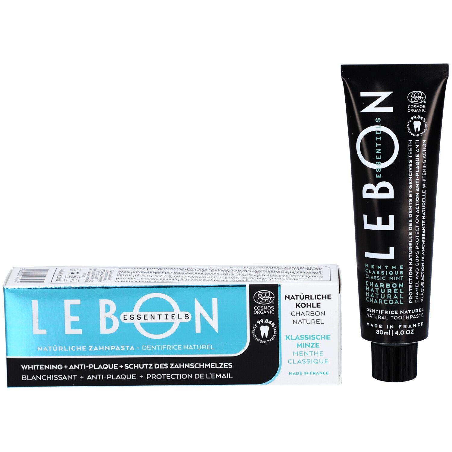 LEBON ESSENTIELS Dentifrice naturel menthe classique + charbon naturel