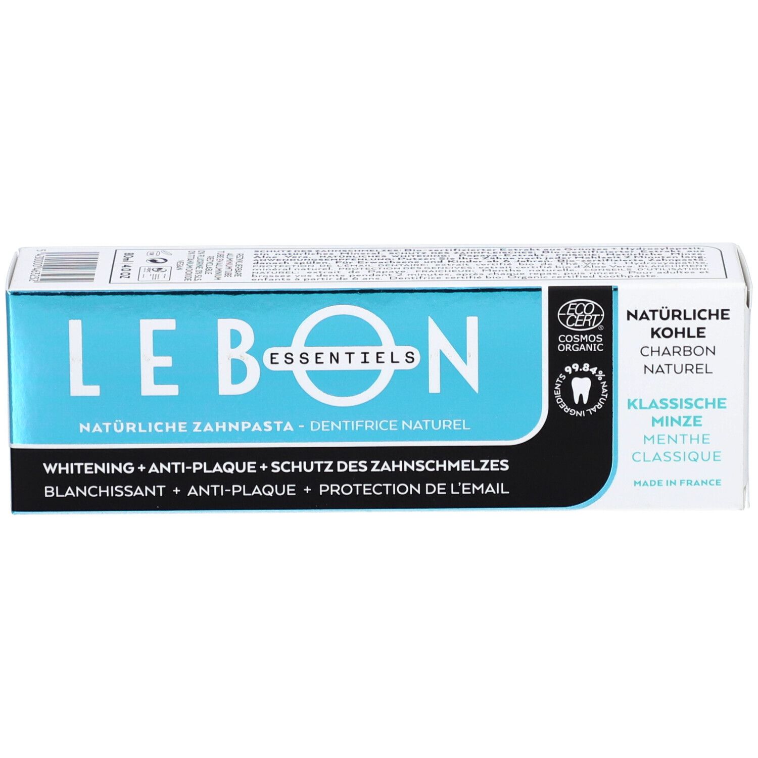 LEBON ESSENTIELS Dentifrice naturel menthe classique + charbon naturel