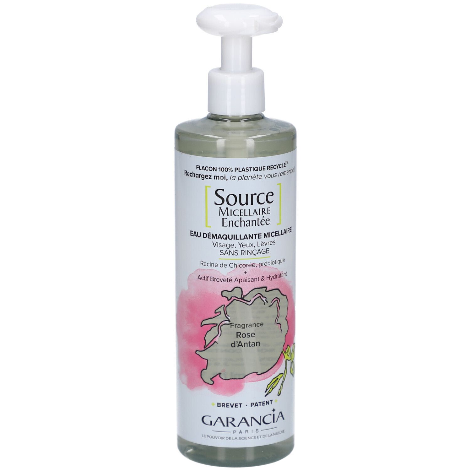Bouteille Garancia Eau Micellaire Enchantée avec pompe, 400ml.