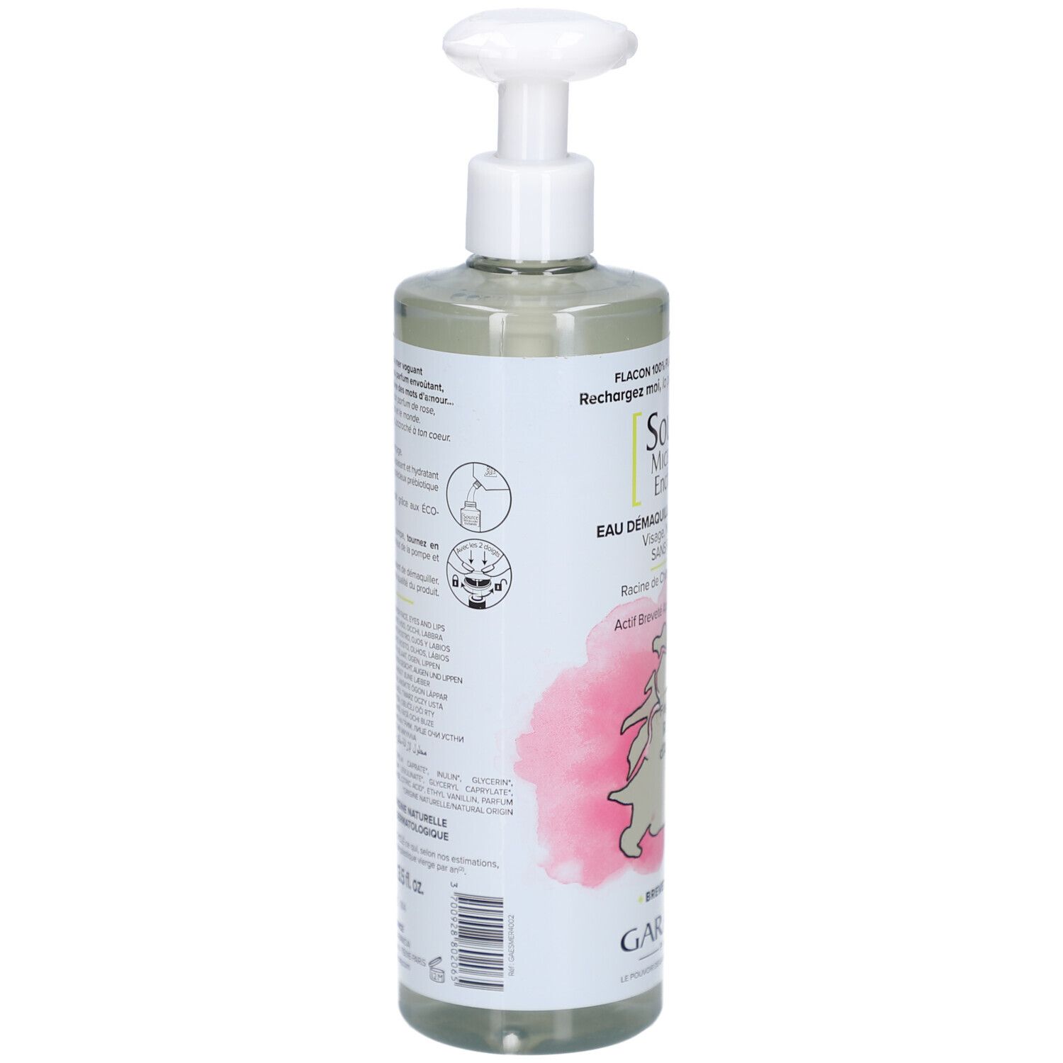 Garancia Eau Micellaire Enchantée Arrière de la bouteille avec pompe, 400ml.