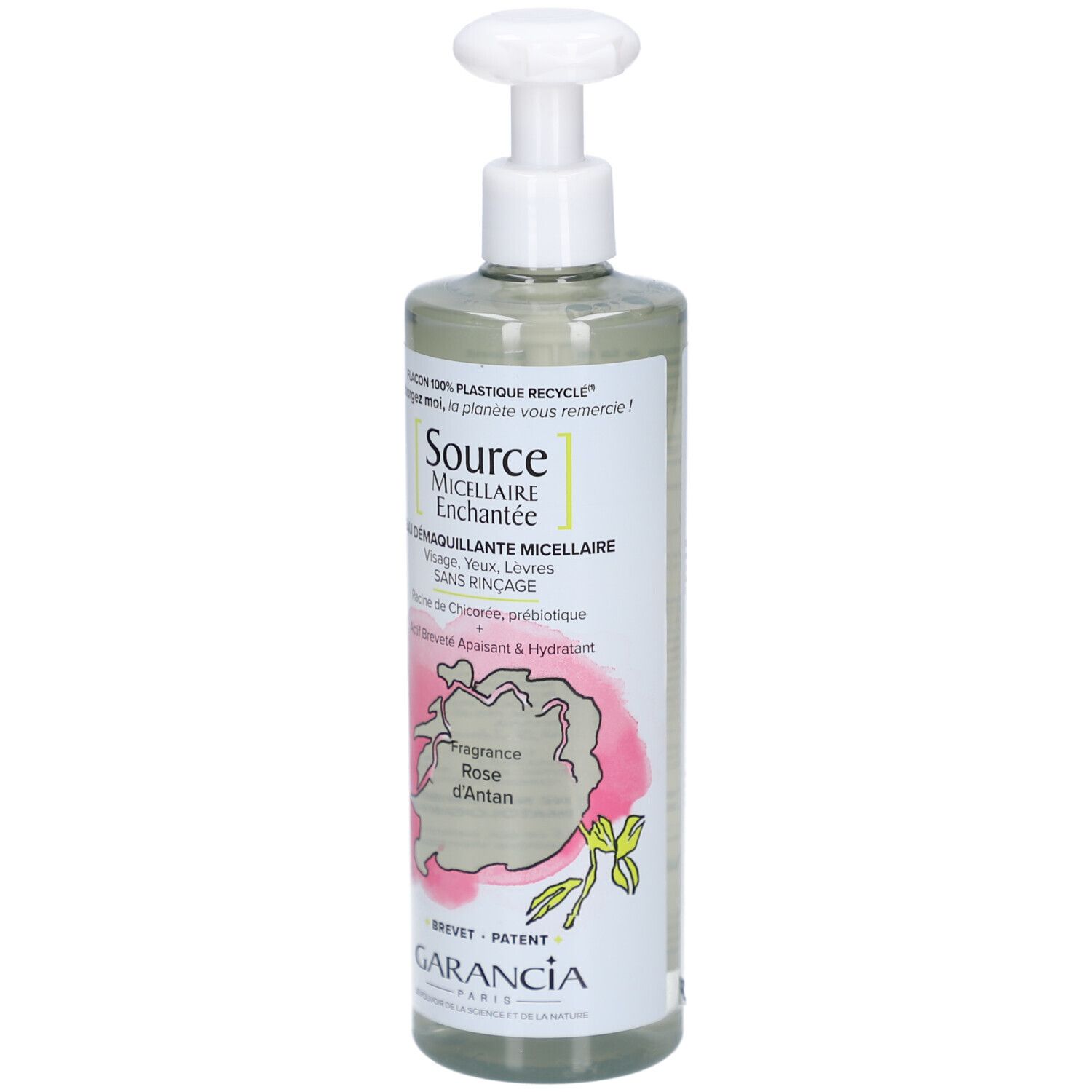 Bouteille Garancia Eau Micellaire Enchantée avec pompe, 400ml.