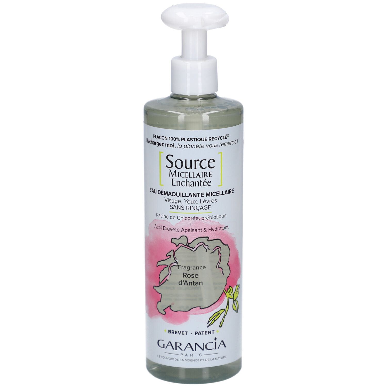 Bouteille Garancia Eau Micellaire Enchantée avec pompe, 400ml.