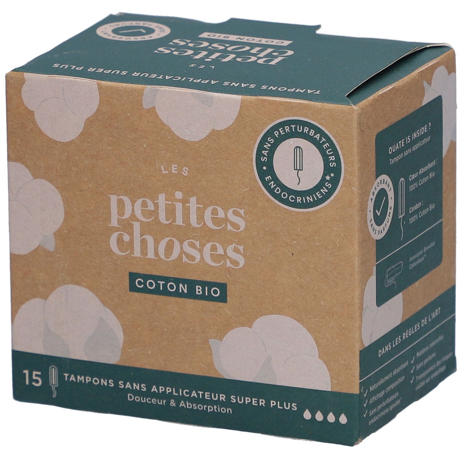 LES PETITES CHOSES Tampons en coton bio sans applicateur Super Plus