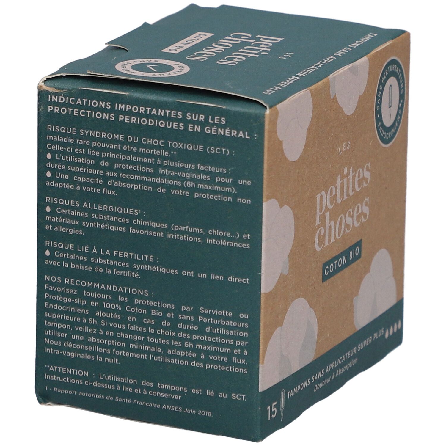 LES PETITES CHOSES Tampons en coton bio sans applicateur Super Plus