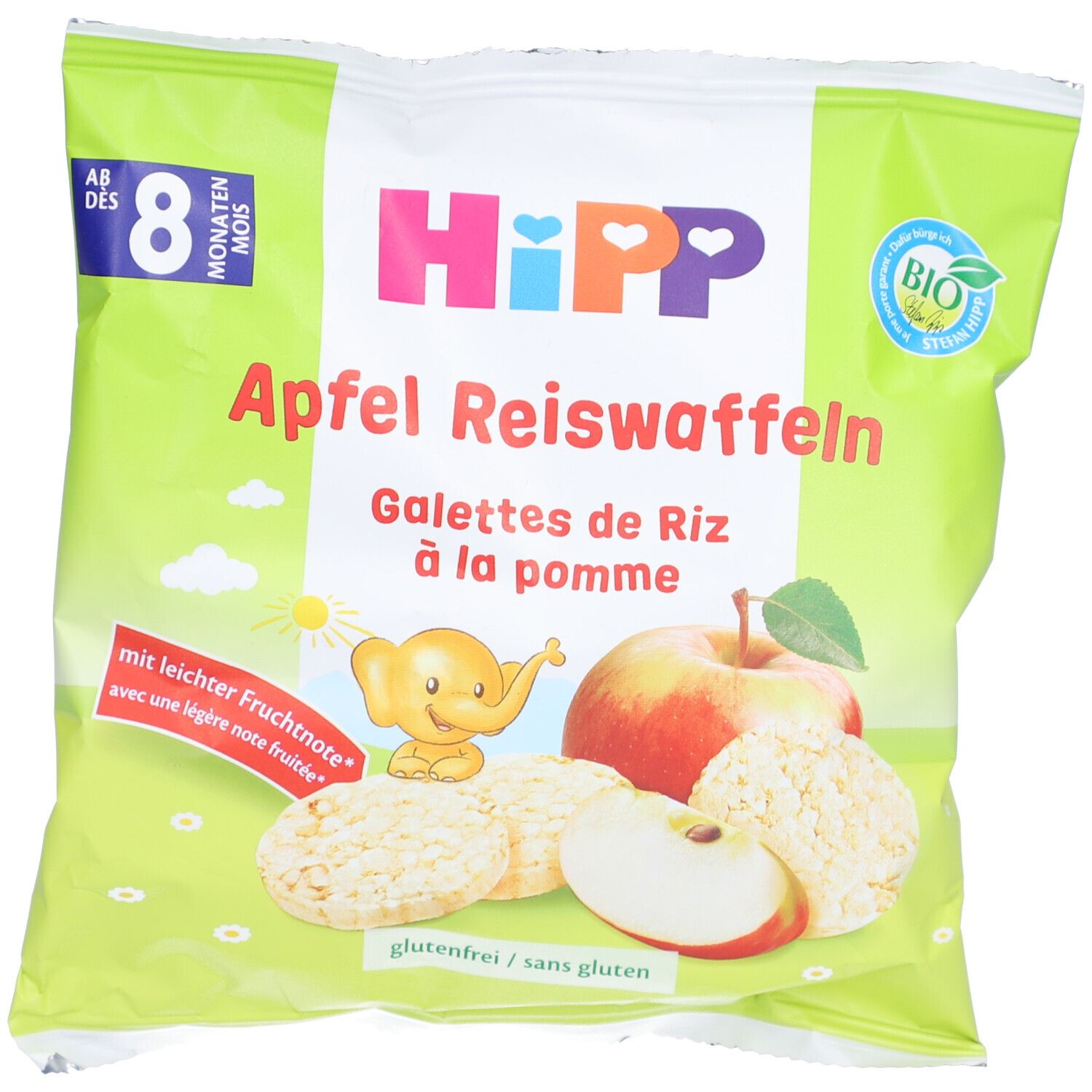Galettes de riz HIPP à la pomme: Galettes de riz sans gluten au goût de pomme, dès 8 mois. Avec label Bio.