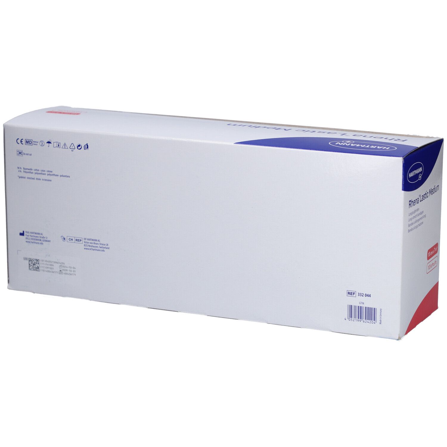 Dos de l'emballage HARTMANN Rhena® Lastic Medium. Code-barres et autres informations.