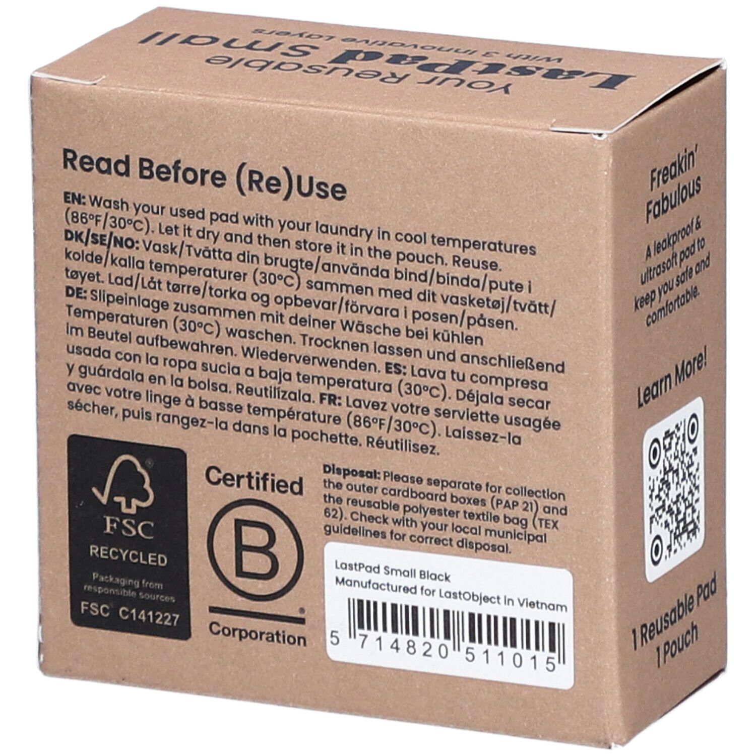 LastPad serviette hygiénique réutilisable S noire