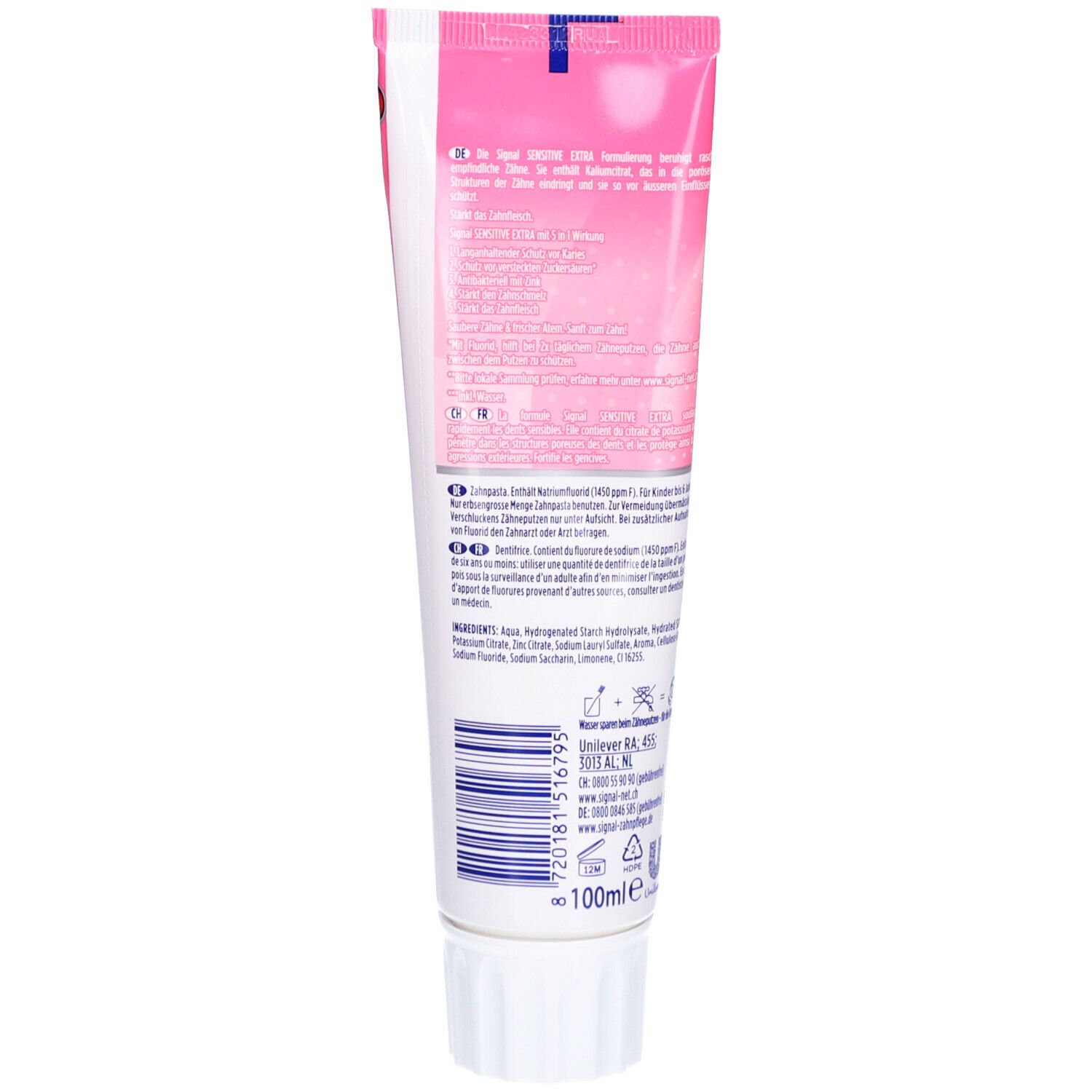 Dos du tube. Texte et ingrédients. En bas: "100ml".