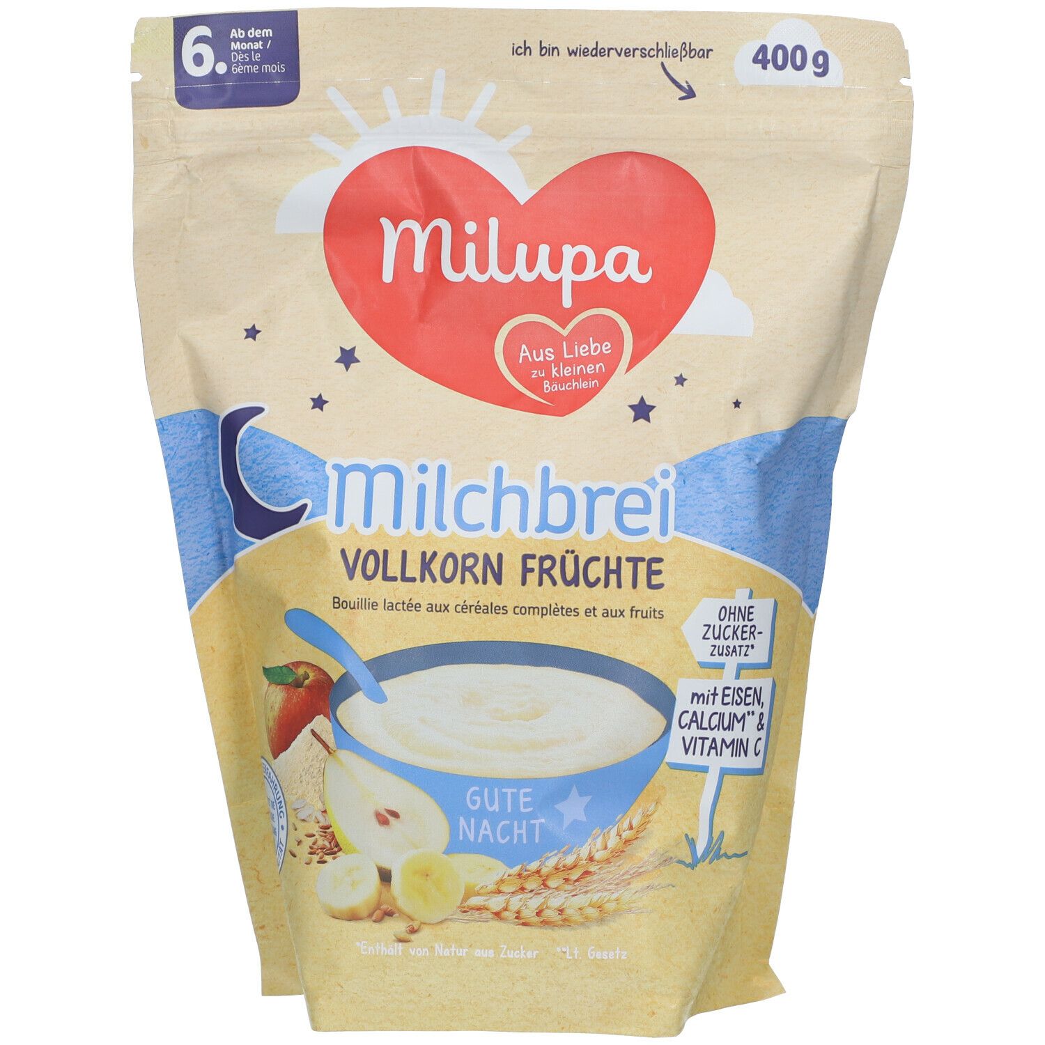 MILUPA Bonne Nuit Bouillie de lait complet aux fruits