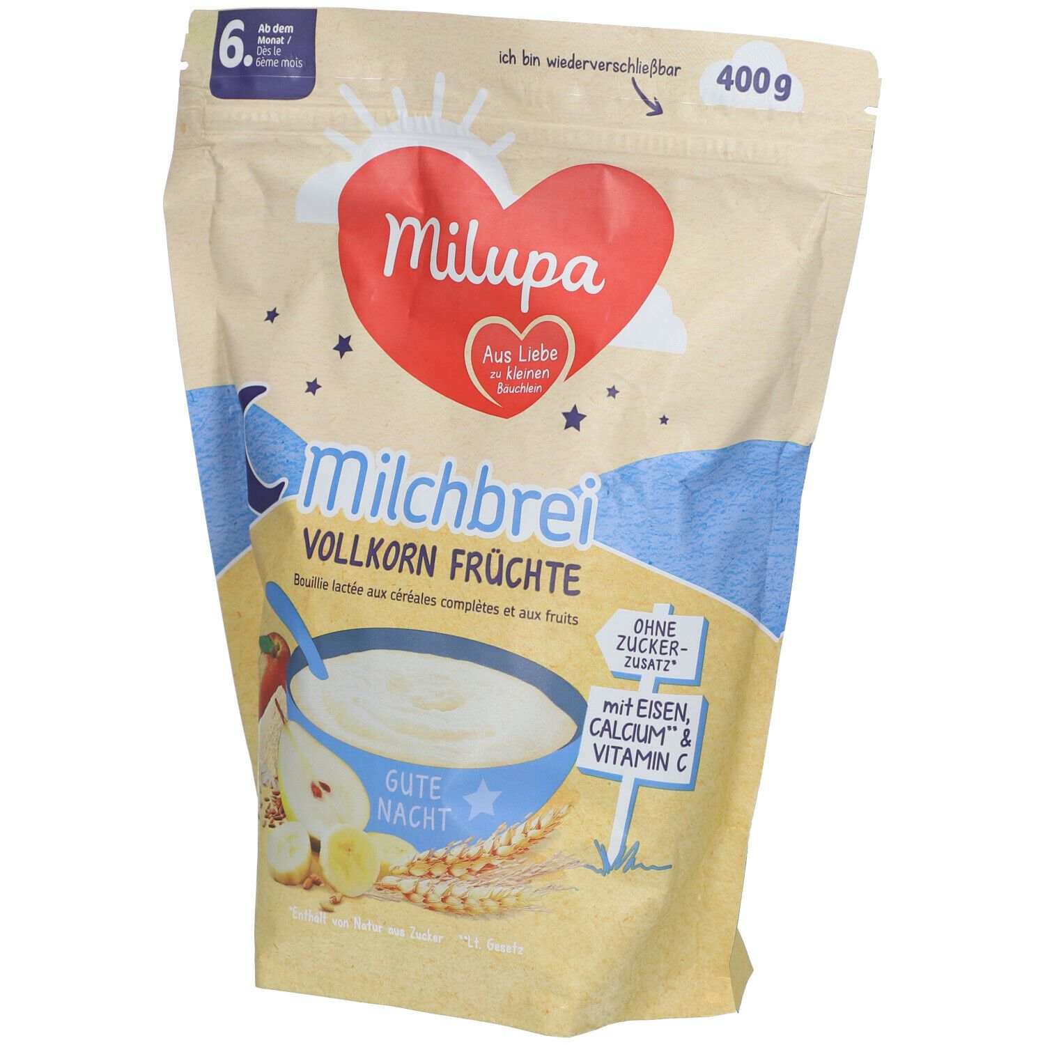 MILUPA Bonne Nuit Bouillie de lait complet aux fruits
