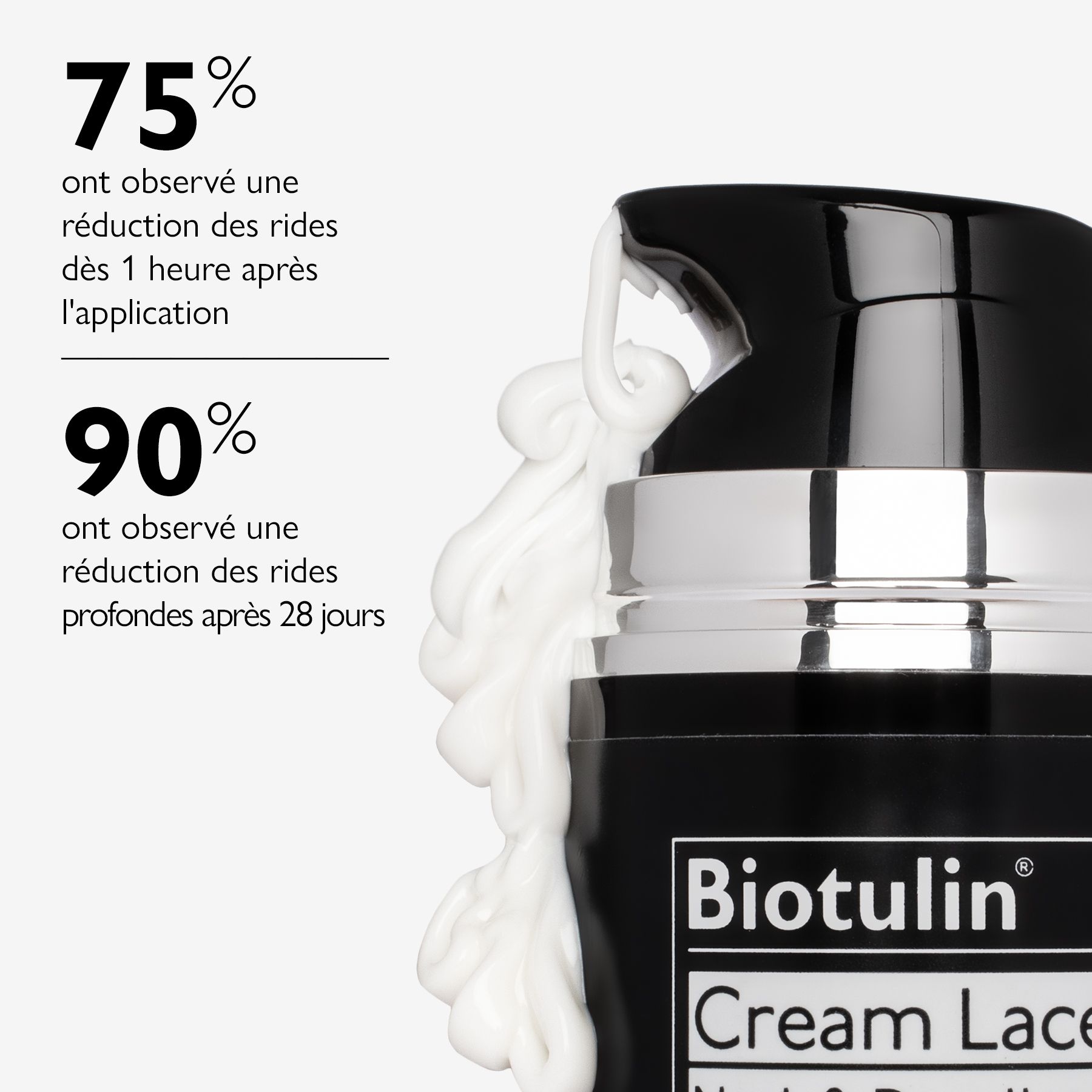 Flacon noir avec bouchon argenté. Texte: Hans & Franz, Biotulin. Illustration: deux moitiés de pamplemousse.