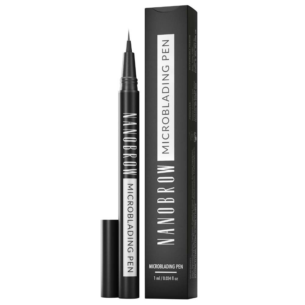 Stylo noir avec capuchon et emballage. Inscription : NANOBROW MICROBLADING PEN.