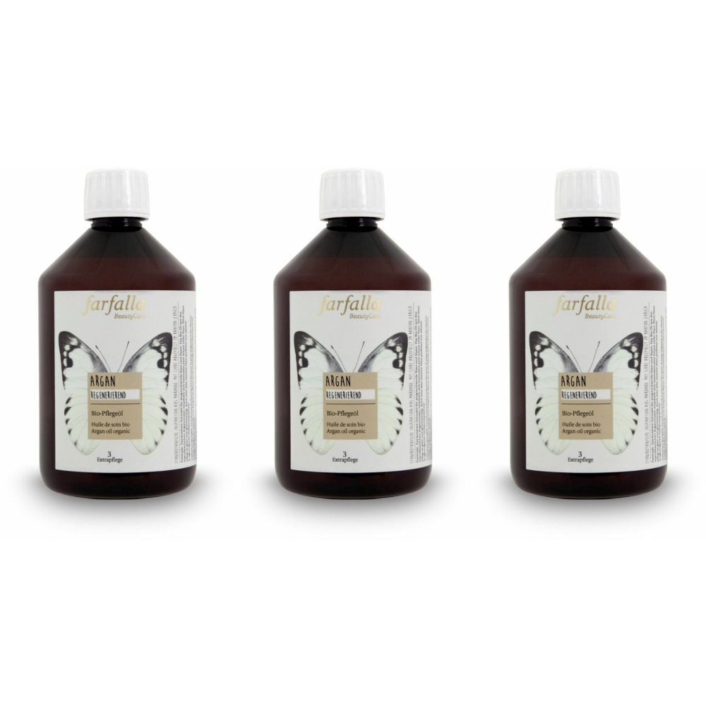 Trois flacons bruns avec bouchons blancs. Étiquettes avec papillon et texte.