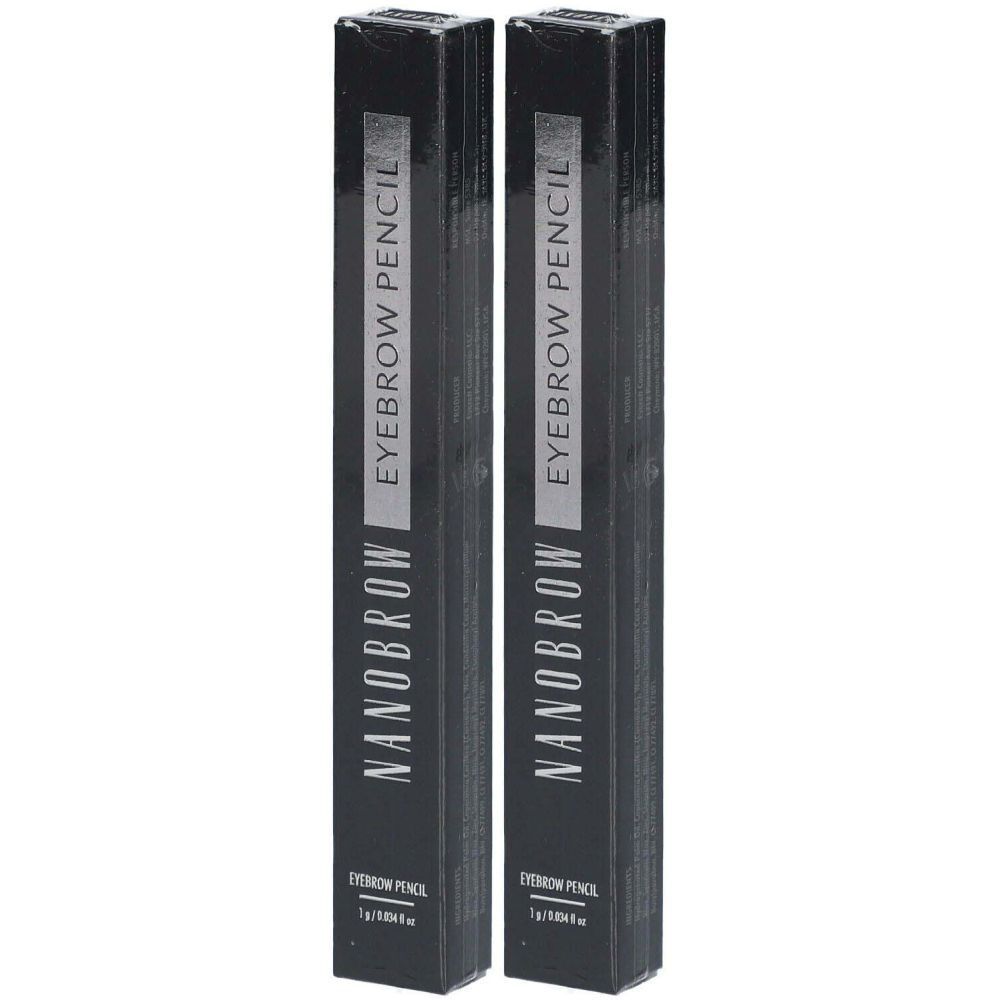 Deux emballages noirs pour crayons à sourcils. Inscription: NANOBROW, Eyebrow Pencil.