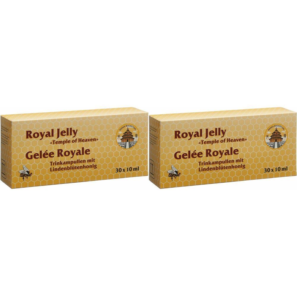Deux boîtes de "Royal Jelly Gelée Royale" ampoules. Inscription: "Temple of Heaven", "30 x 10 ml".