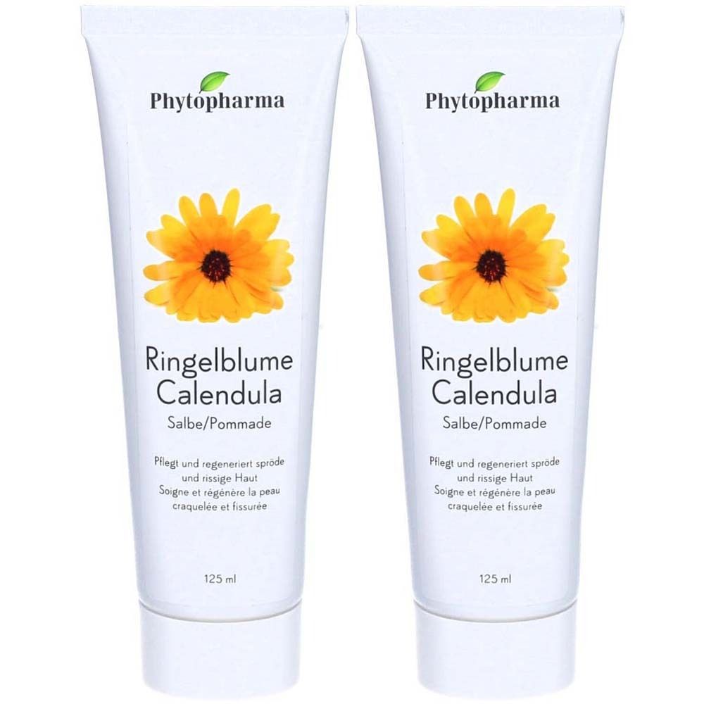 Deux tubes de crème Calendula. Inscription: Phytopharma, Ringelblume, Calendula, Salbe/Pommade. 125 ml.