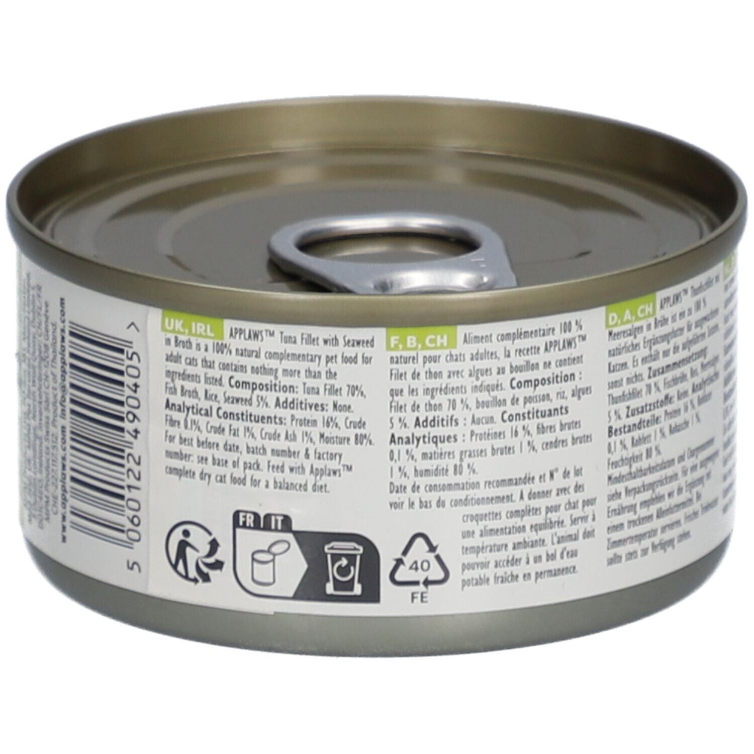 Applaws thon aux algues en bouillon, boîte de 70g.