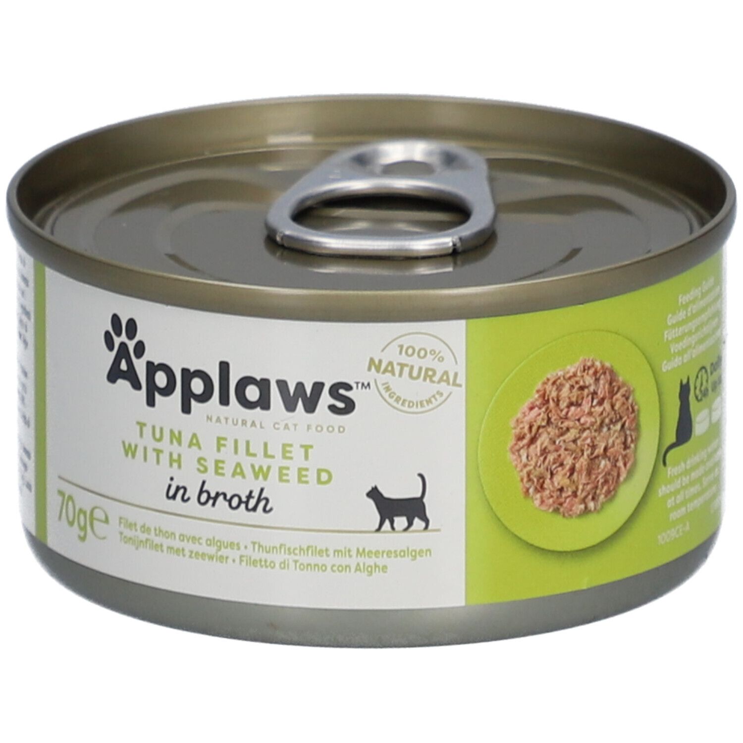 Nourriture pour chat Applaws : Filet de thon aux algues en bouillon, boîte de 70g. Ingrédients 100% naturels.