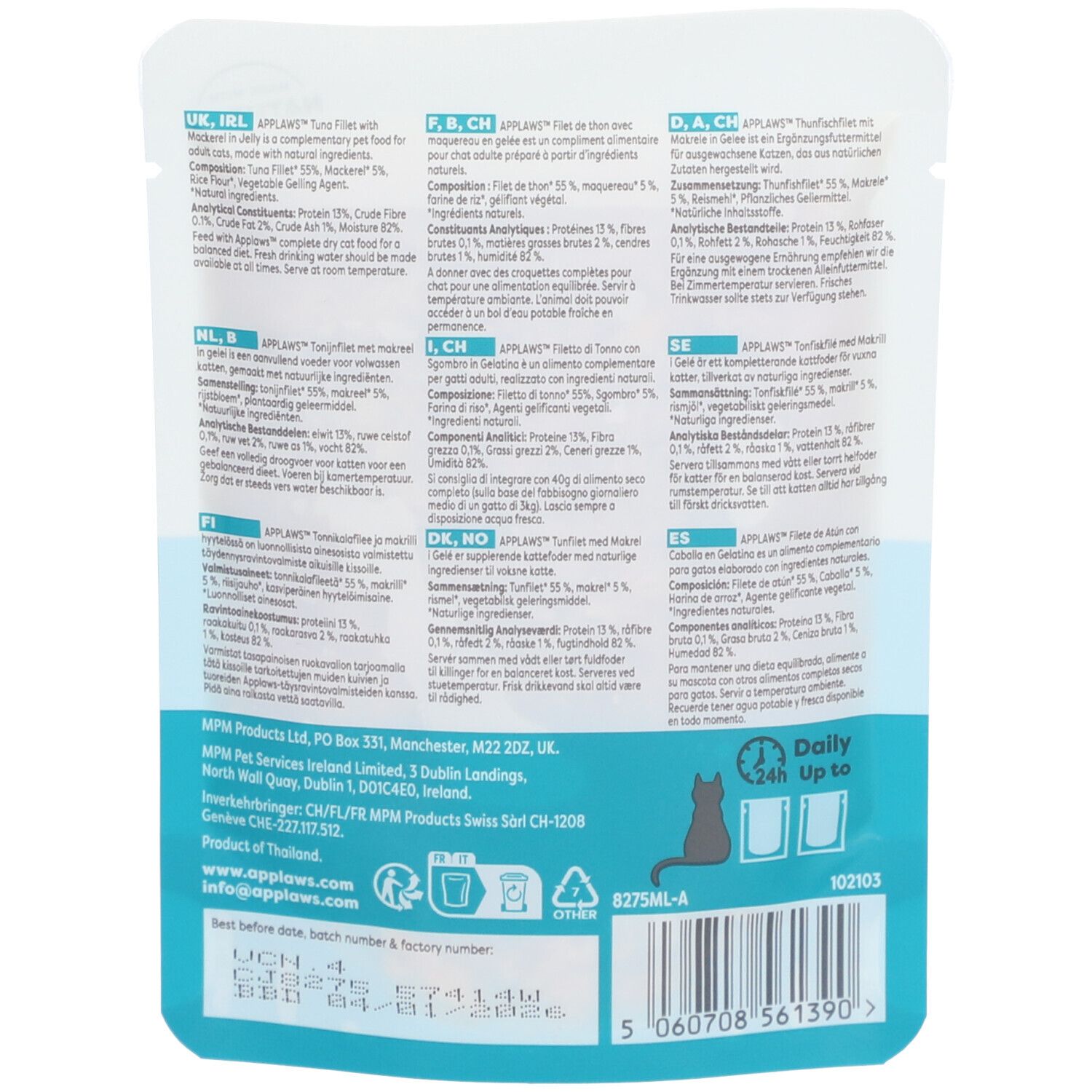 Applaws Filet de thon avec maquereau en gelée, sachet de 70g.
