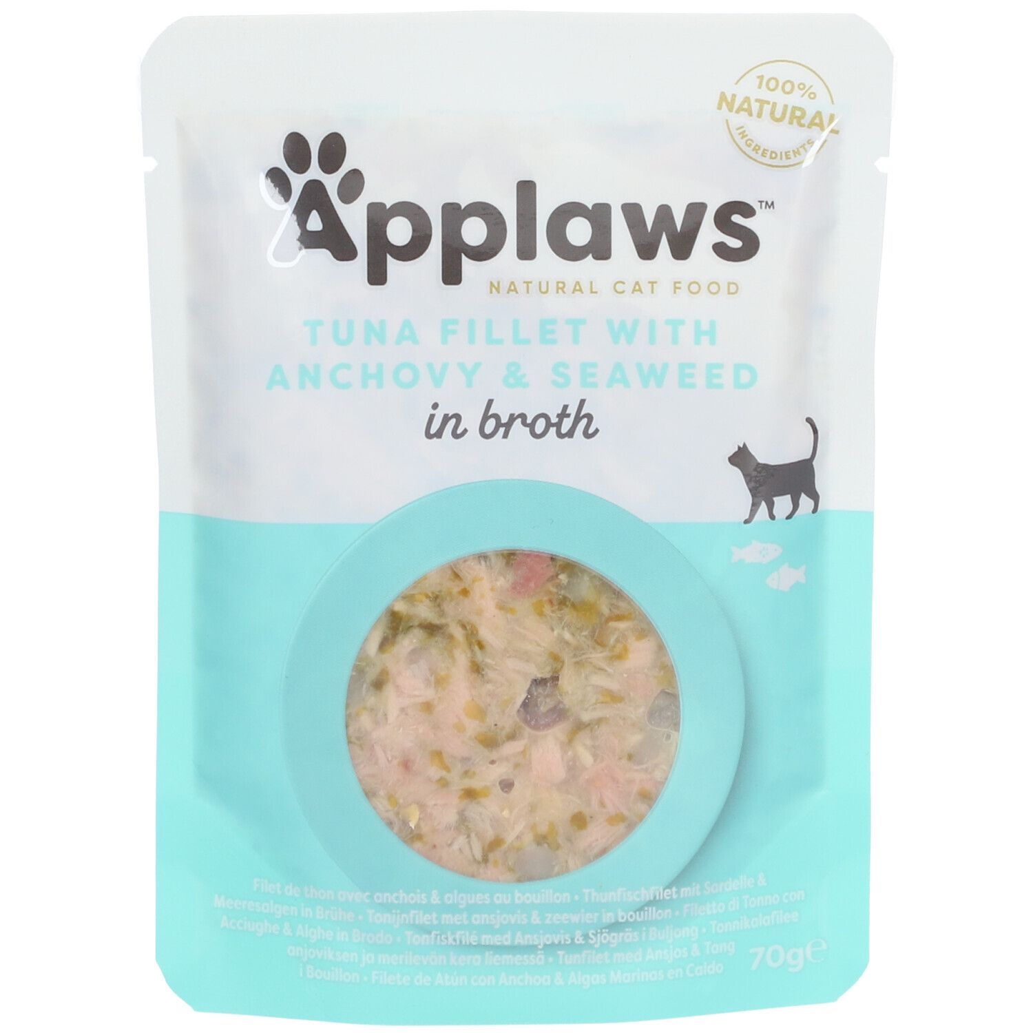 Nourriture pour chats Applaws : Filet de thon en bouillon, boîte de 70g.