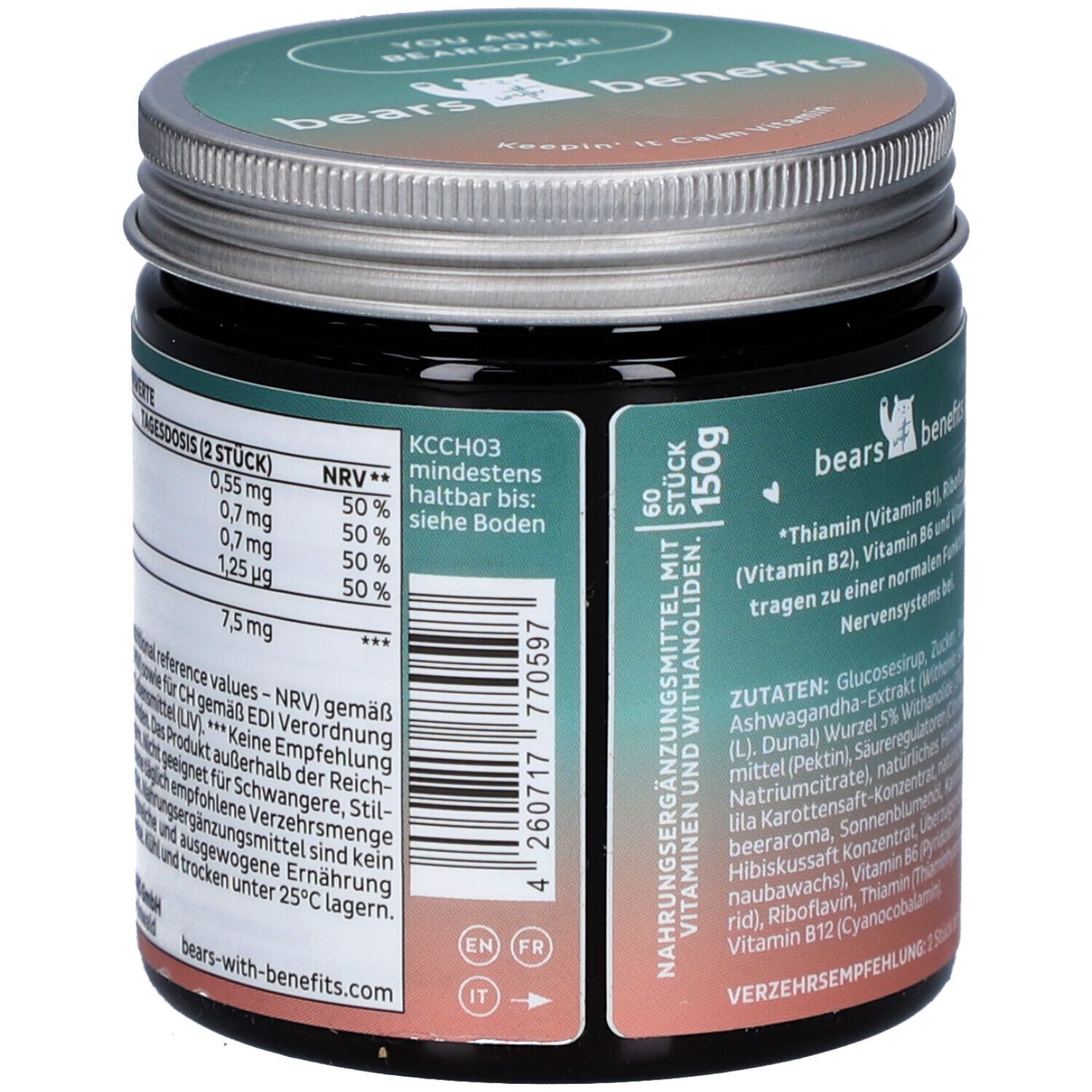 Dos du pot avec informations nutritionnelles et ingrédients. 150g. A consommer de préférence avant: voir le fond.