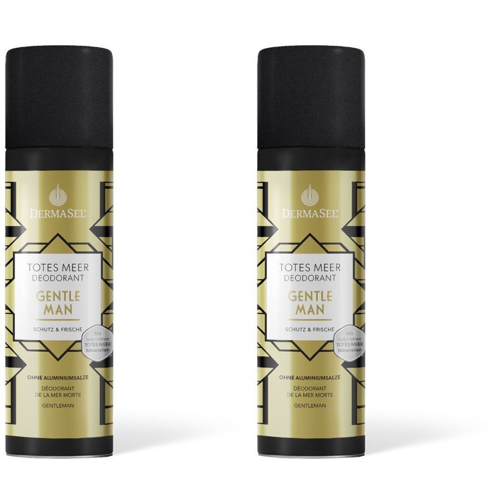Deux déodorants avec bouchon noir. Inscription: Totes Meer Deodorant Gentleman. Emballage doré et noir.