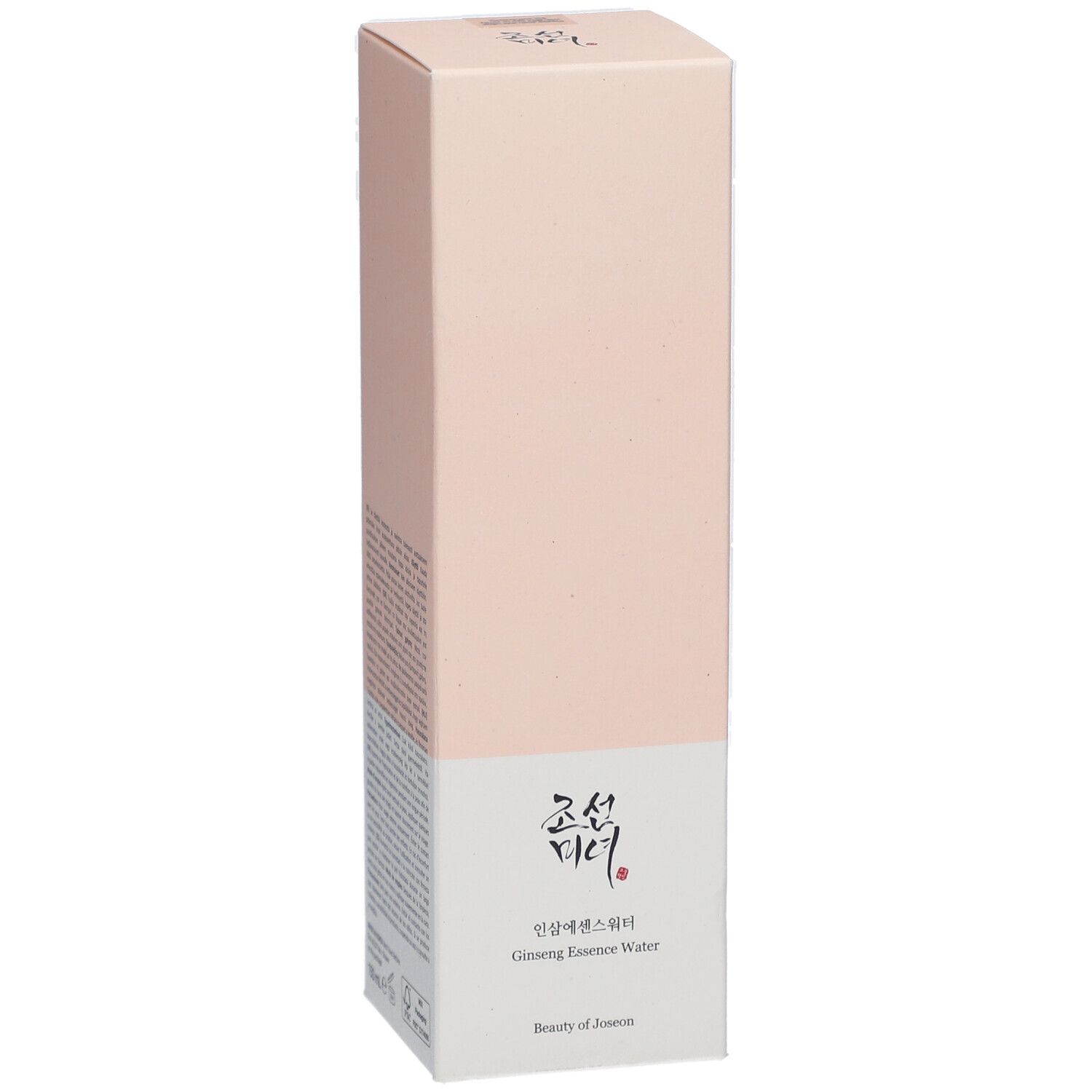 Emballage rose et blanc. Inscription: Ginseng Essence Water. Marque: Beauty of Joseon.