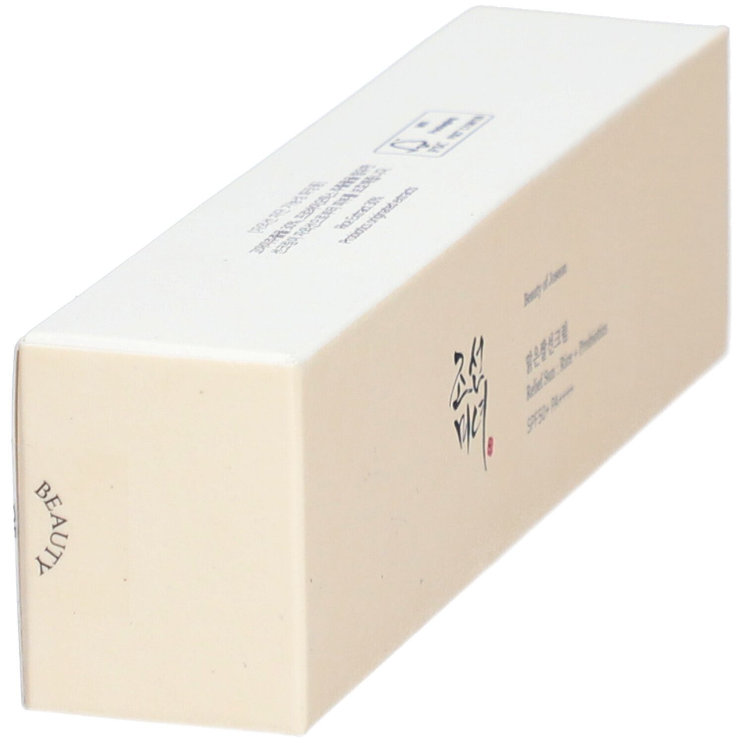 Emballage beige. Inscription : Beauty of Joseon, Relief Sun Rice + Probiotics SPF50+ PA++++.