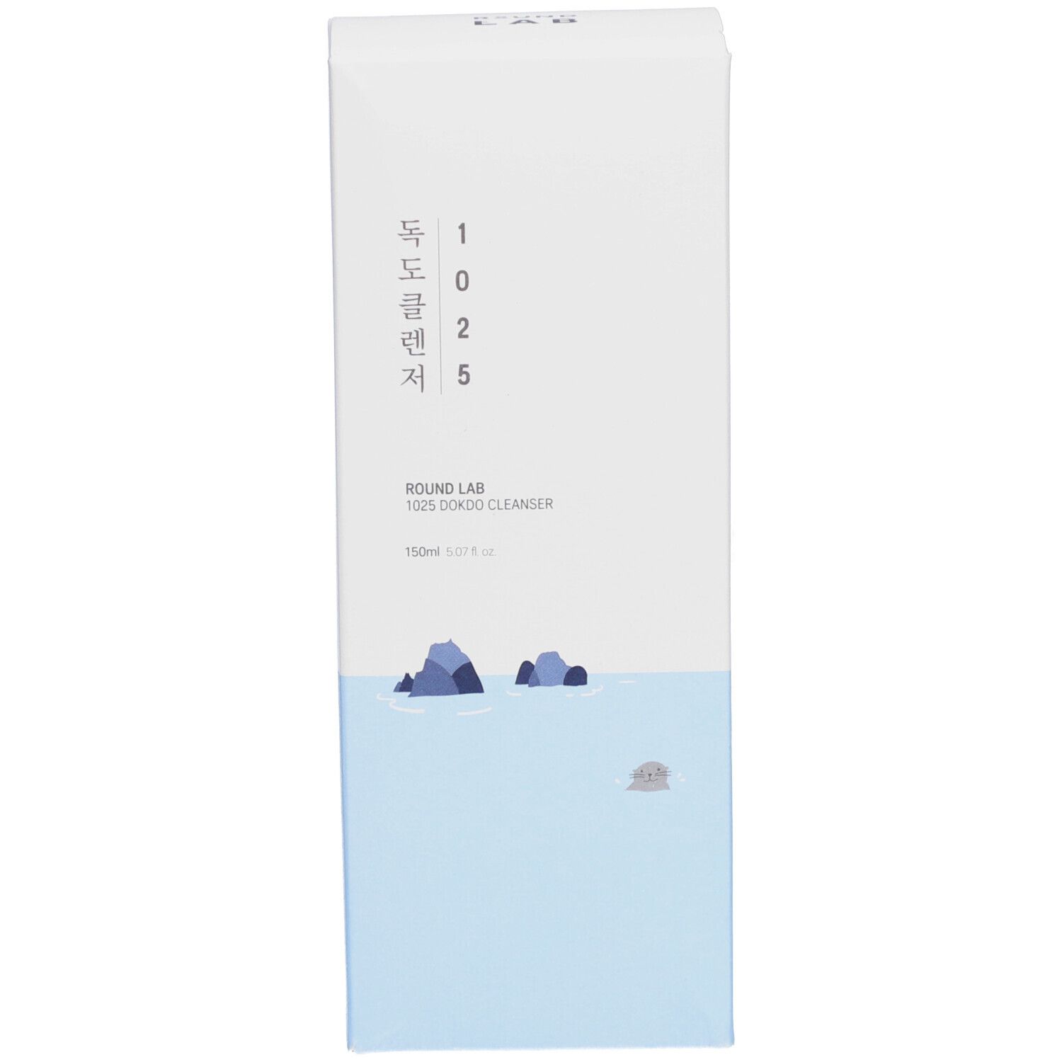 Boîte blanche avec graphique bleu et texte. Nom du produit et marque visibles.