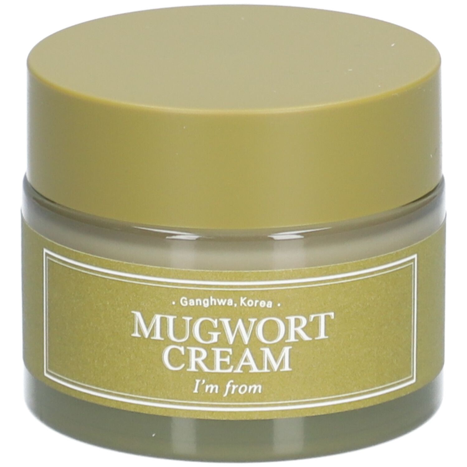 Pot de crème avec couvercle. L'étiquette indique "Mugwort Cream" et "I'm from".