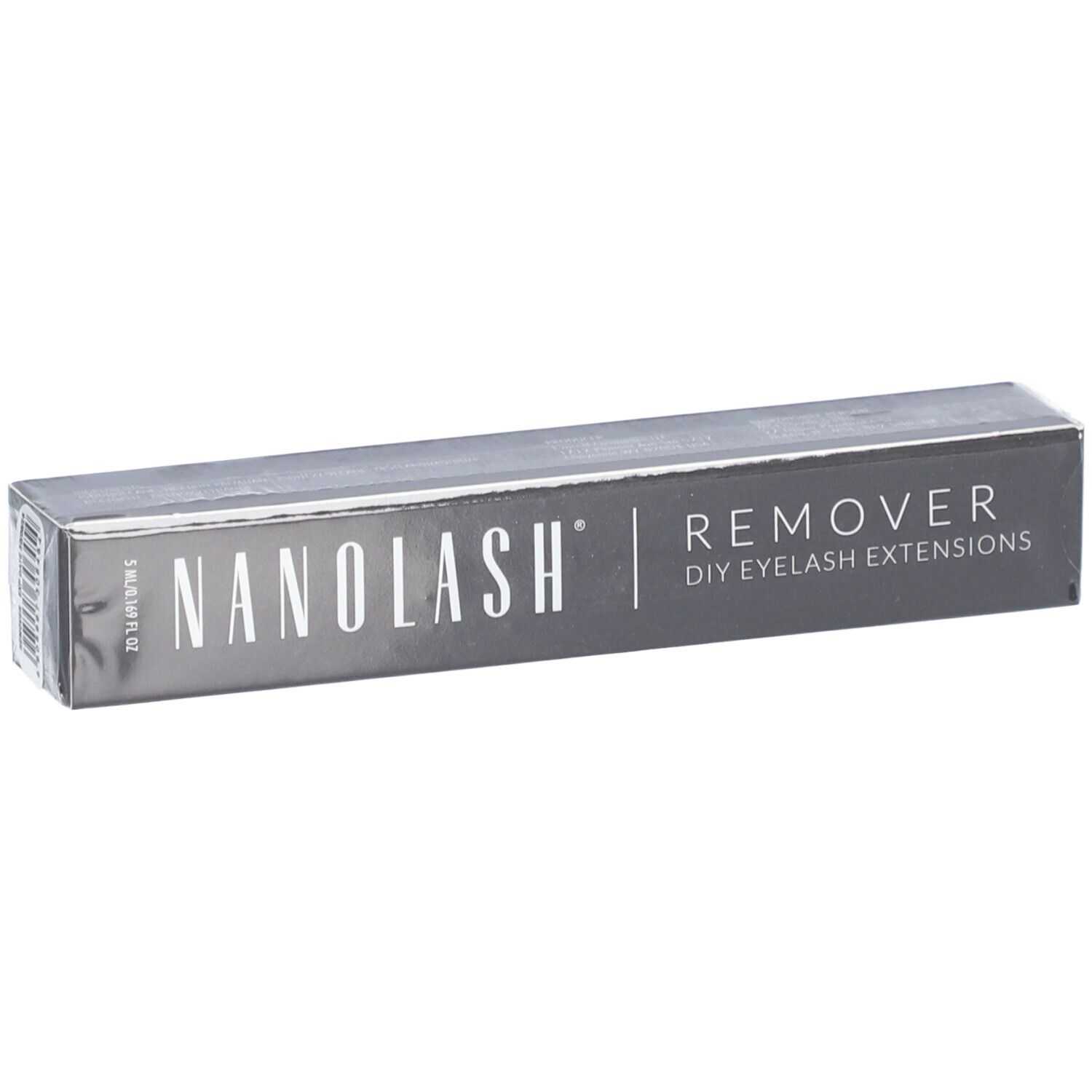 Nanolash Remover pour extensions de cils DIY sur un emballage argenté.