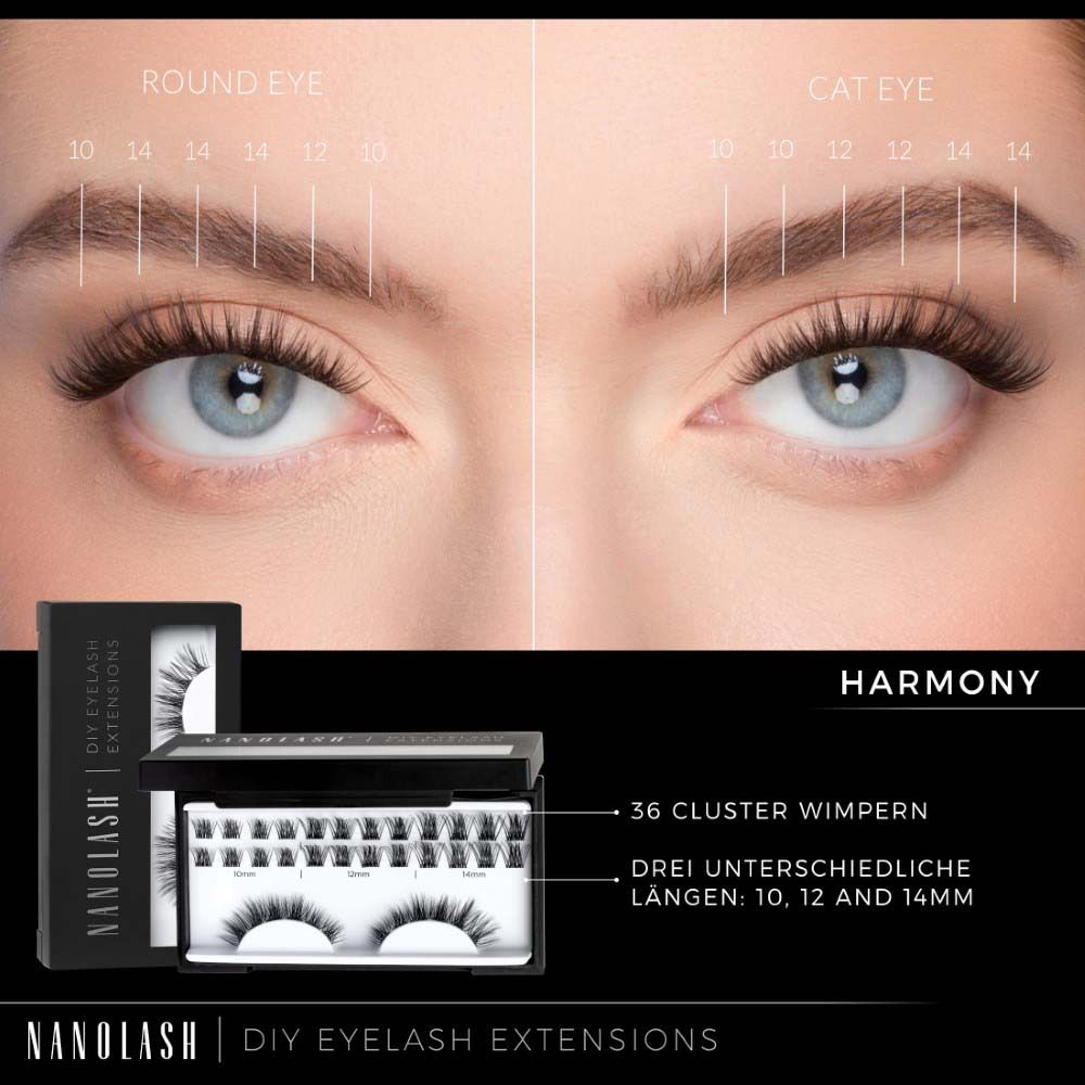 Kit d'extensions de cils Nanolash DIY avec 36 grappes de 10, 12 et 14 mm.