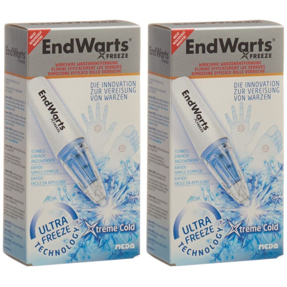 Deux boîtes EndWarts FREEZE. Inscriptions : « Ultra Freeze Technology » et « Xtreme Cold ».