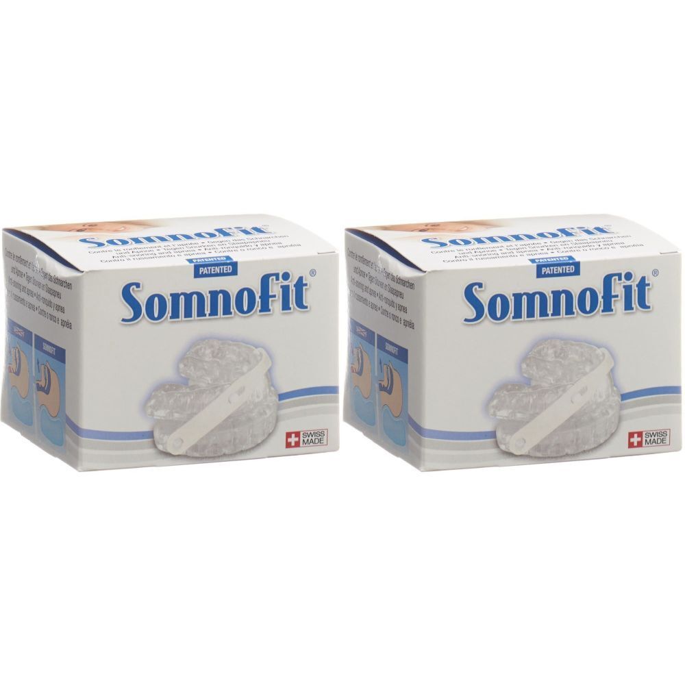 Deux boîtes du produit Somnofit. Le nom de la marque Somnofit et le produit sont affichés sur chaque boîte. Swiss Made.