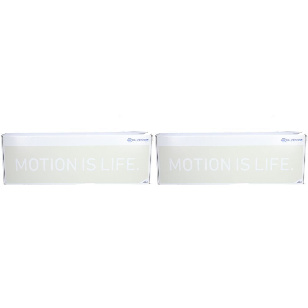 Deux emballages rectangulaires avec fond blanc et inscription "MOTION IS LIFE."