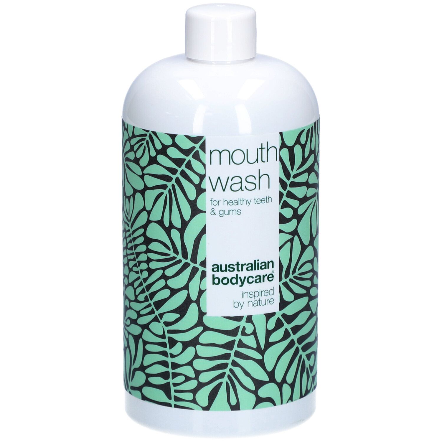 Bain de bouche avec motif de feuilles, pour dents et gencives saines.
