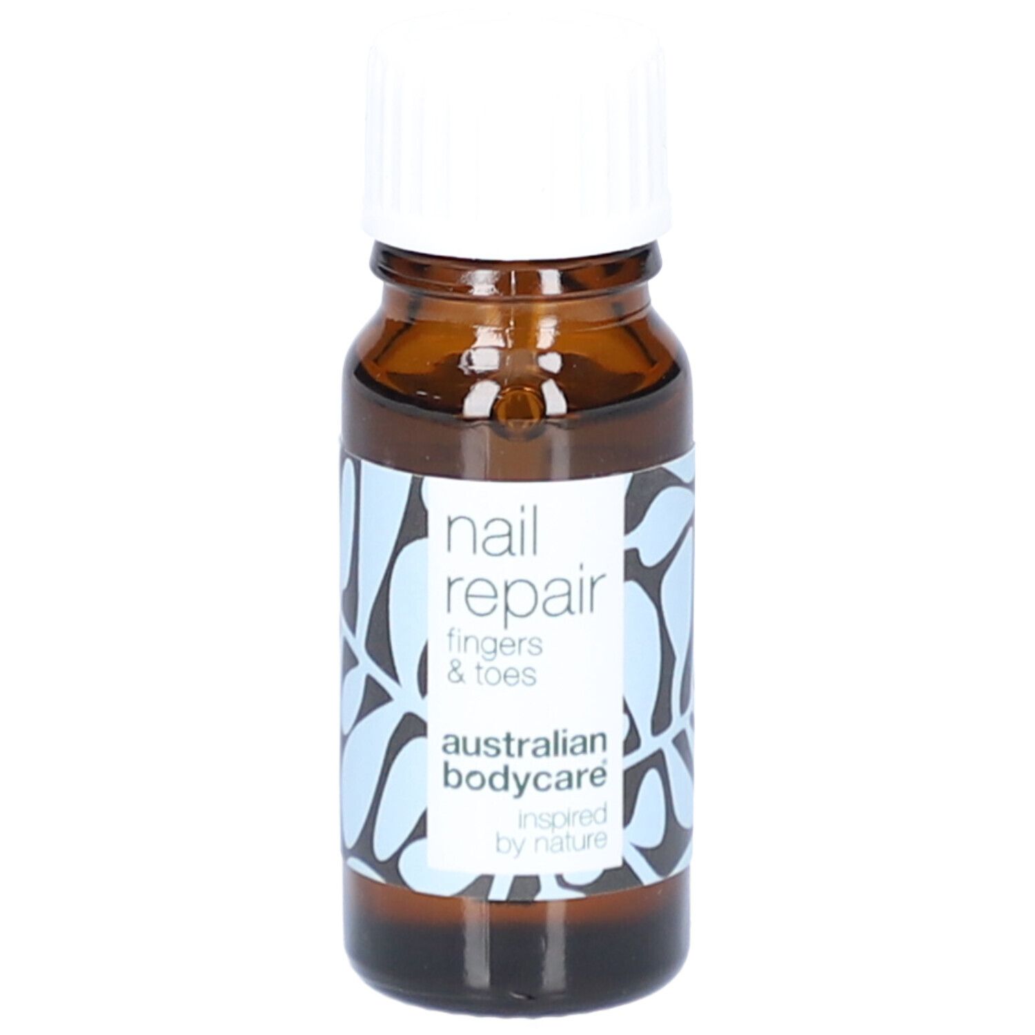 Flacon brun avec bouchon blanc. Étiquette : nail repair, fingers & toes, australian bodycare.