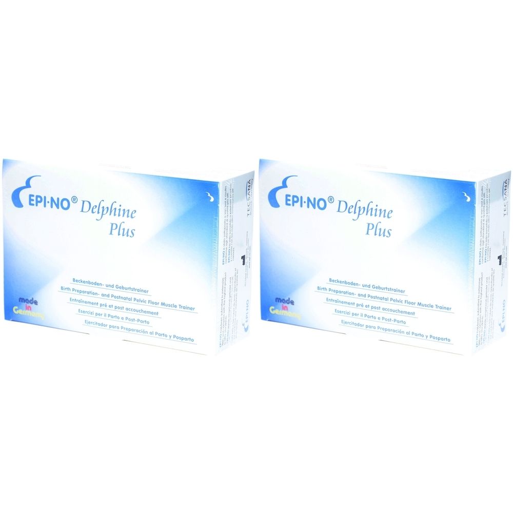 Deux boîtes de EPI-NO® Delphine Plus. Boîtes bleues et blanches avec le nom du produit et du texte.