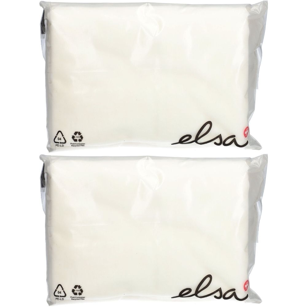Deux taies d'oreiller emballées. Logo elsa et symboles de recyclage imprimés.