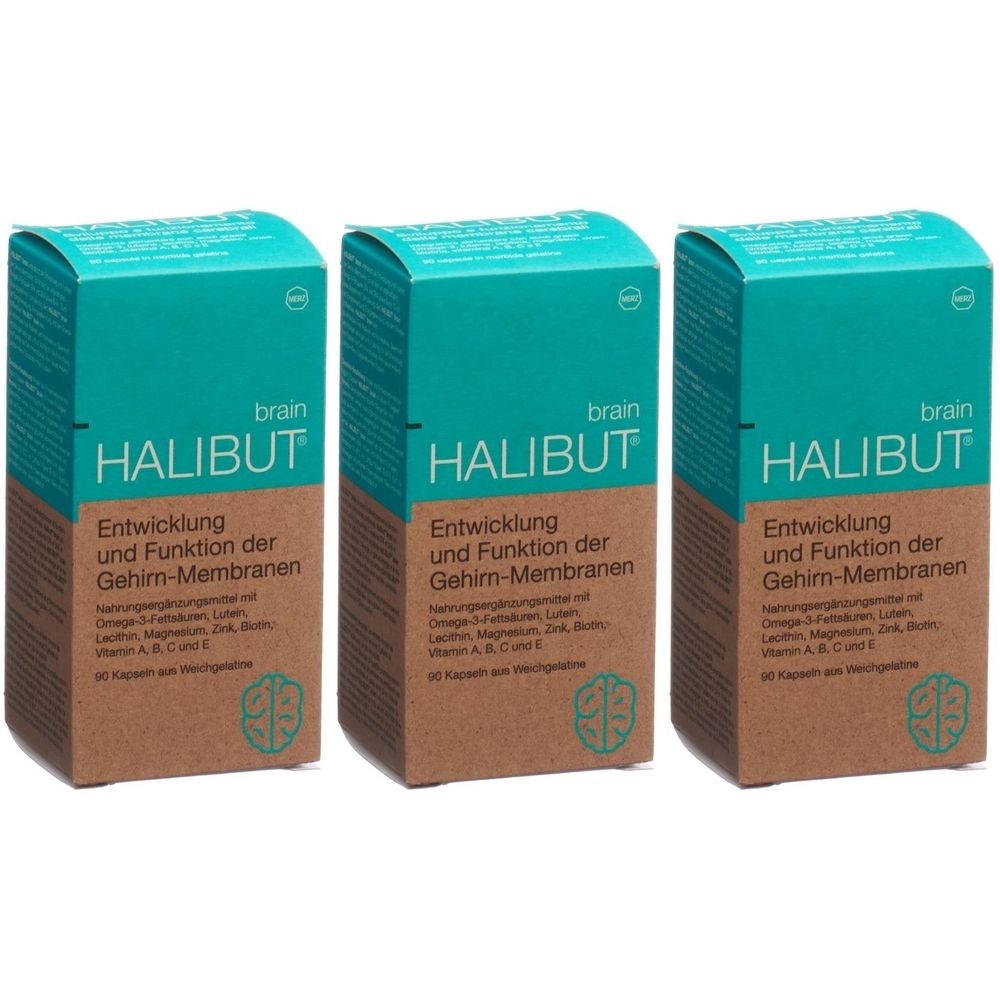 Trois boîtes avec le mot HALIBUT. Chaque boîte indique "Développement et fonction des membranes cérébrales".