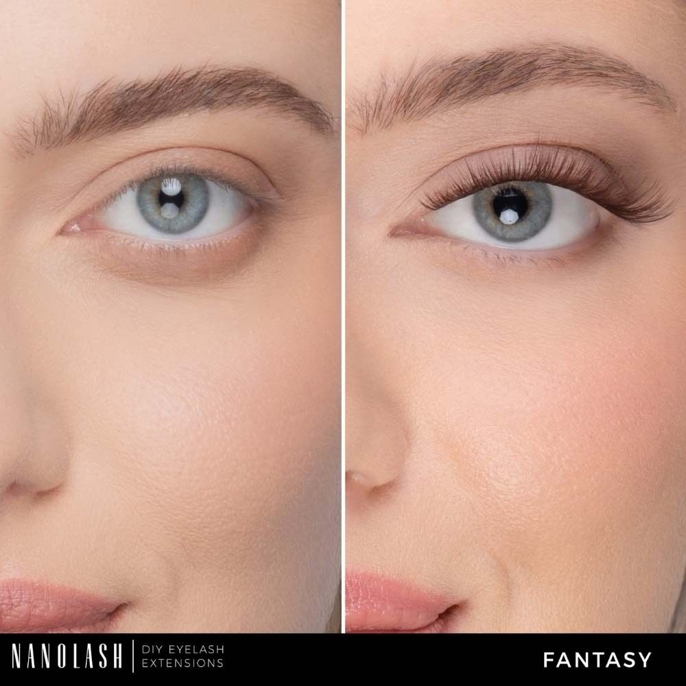 Comparaison avant-après des cils. Gauche : cils naturels. Droite : avec extensions de cils.