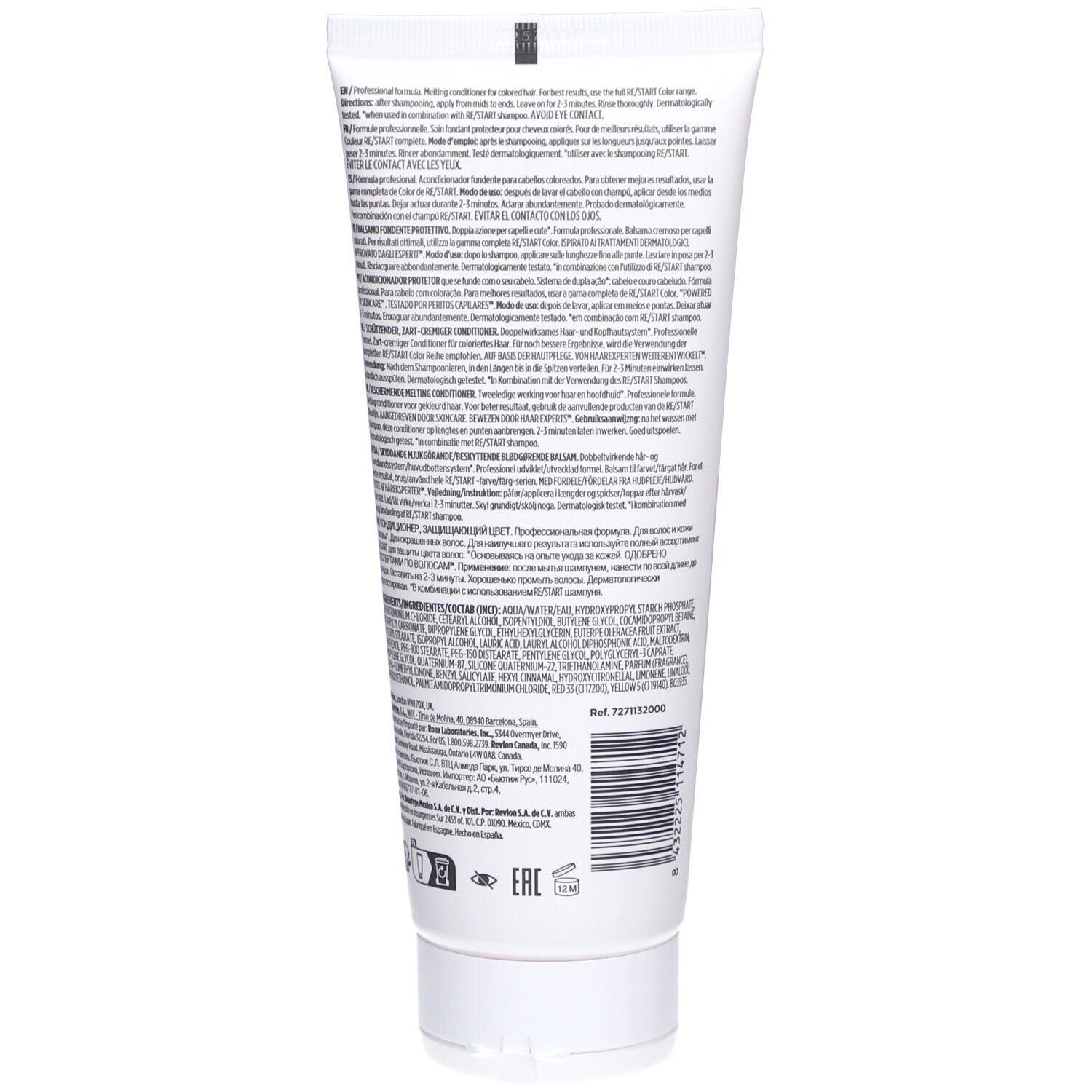 Arrière du tube RE/START COLOR Protective Melting Conditioner avec informations produit.
