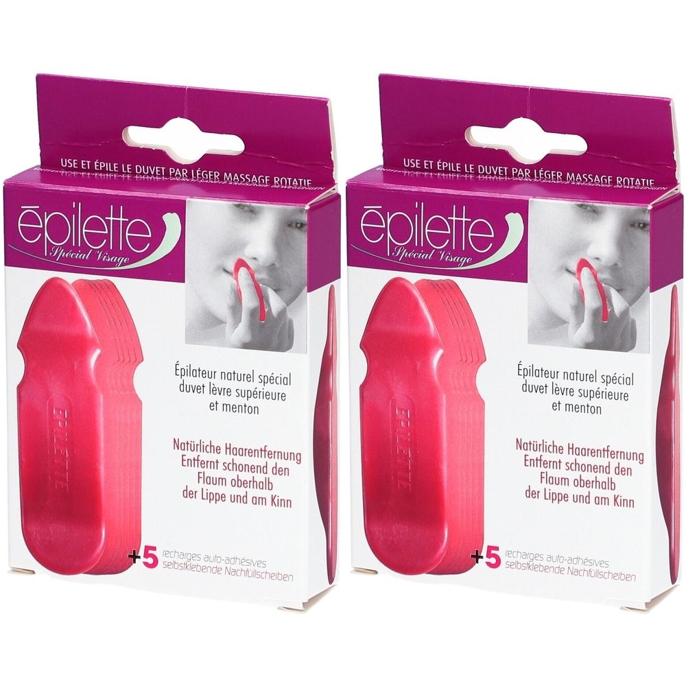 Deux boîtes d'épilateur. Épilateurs roses et emballage avec nom et description du produit.