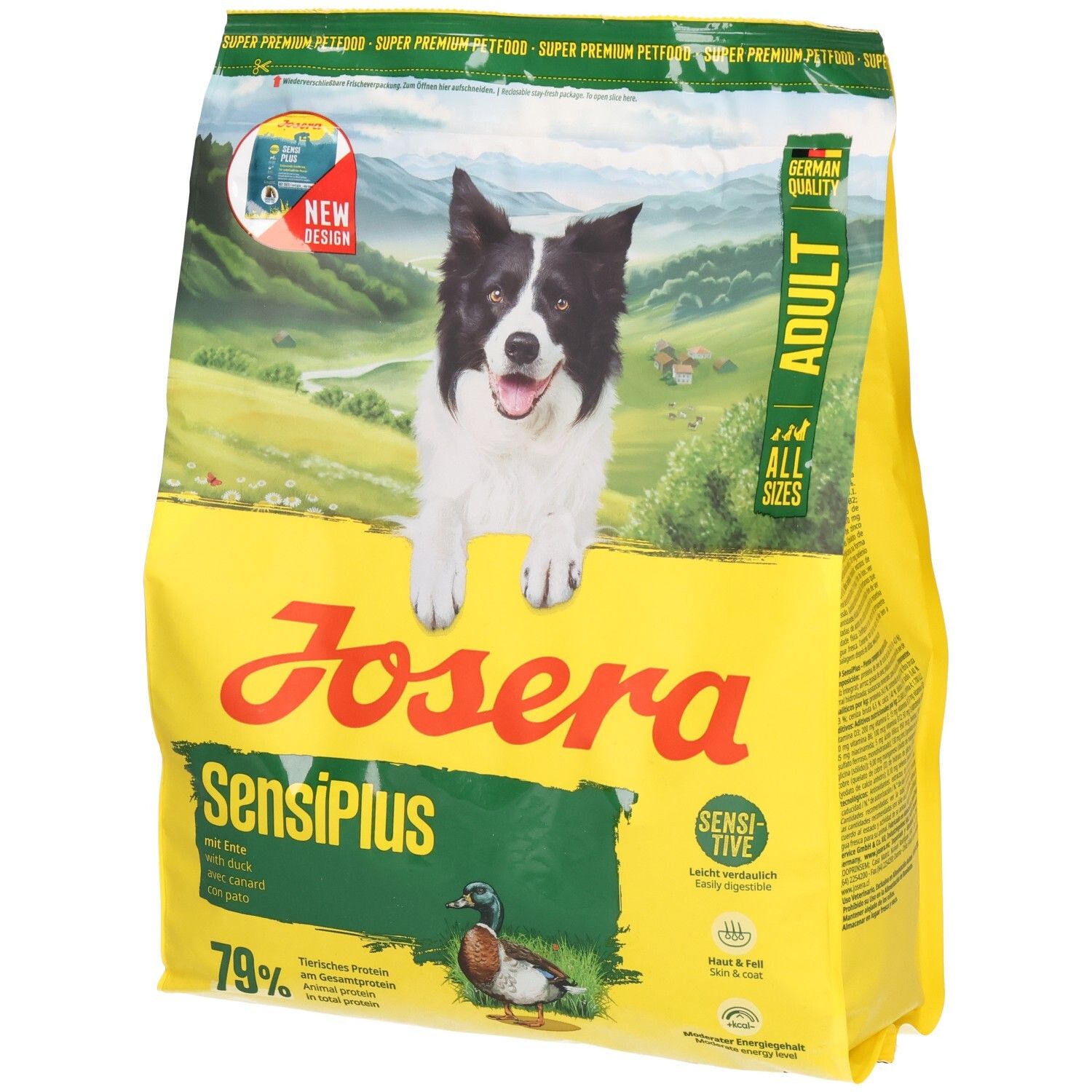 Dos d'un sac de nourriture pour chien Josera High Protein avec tableau nutritionnel et ingrédients.