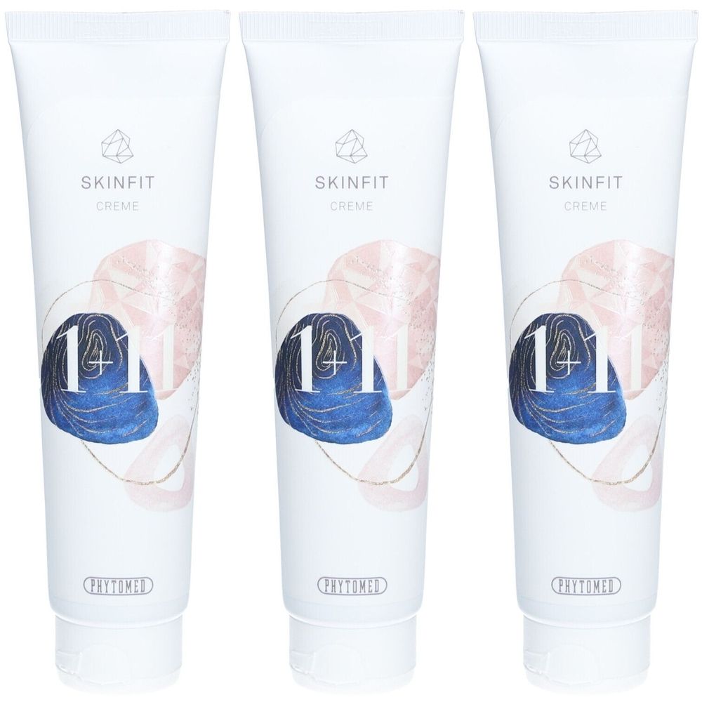 Trois tubes de crème. Sur chaque tube, SKINFIT CREME et le chiffre 1+11. PHYTOMED est en bas.