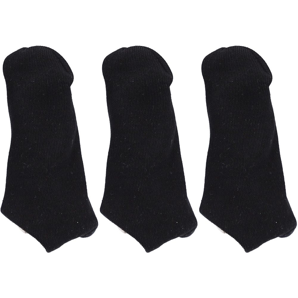 Trois doigts tricotés noirs. Ils sont oblongs, avec un bout arrondi et une base ouverte.